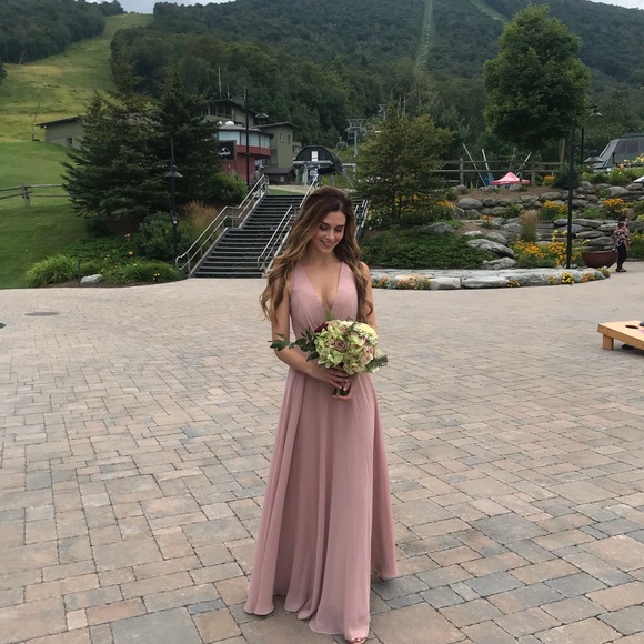 Jenny Yoo Ryan Illusion Neck Chiffon Gown Apricot - Picture 4 of 4